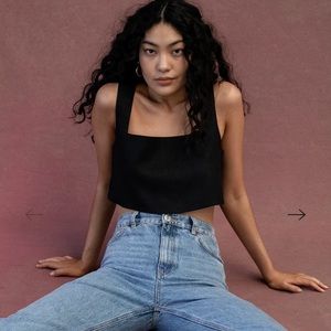 Posse Alice Linen Crop Top Tank Black XS